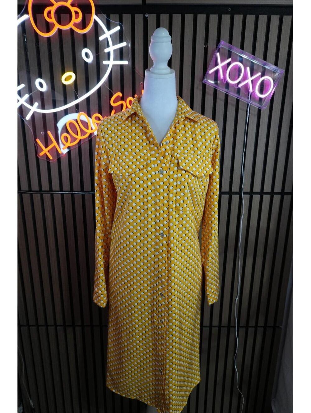 Collection Womens Gold Polka Dot Silk Satin Button Front Collared Blouse No BELT